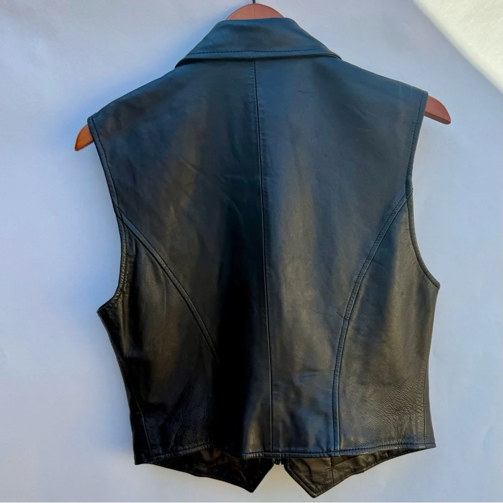 DKNY 90’s Vintage Black Leather Vest size 10 - Picture 8 of 10